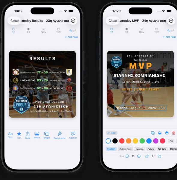 PickAndPost: a results graphic and an MVP graphic built from the game data, ready to post